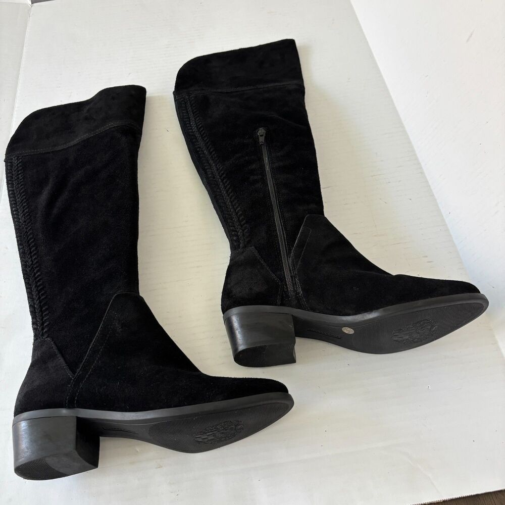 Vince Camuto Bendra Suede Over The Knee Boots Womens 8.5 M Black Flat Zip Goth - Picture 5 of 16